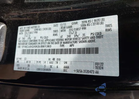 2016 Ford Escape Se z USA, uszkodzony, nr VIN 1FMCU0GX8GUB81383